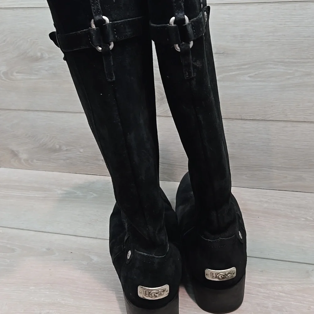 Ugg Australia Women's Jillian 3051 Black Suede Sheepskin Moto Boots Shoes Sz 9